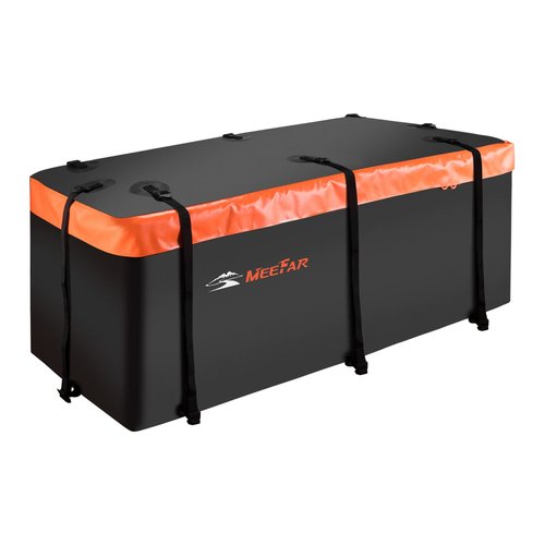 MeeFar Hitch Mount Cargo Carrier Bag Soft Shell 100% Waterproof 15 Cubic Feet (58" 24" 19") Include 8 Reinforced Straps for Truck Pickup All Vehicle with Steel Cargo Basket