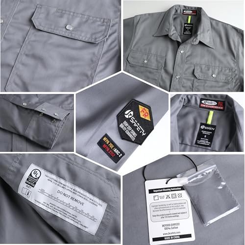 JKSafety 7oz FR Shirts for Men Women ARC 2 Fire Resistant Welding Shirts FRC Long Sleeve Safety Workwear