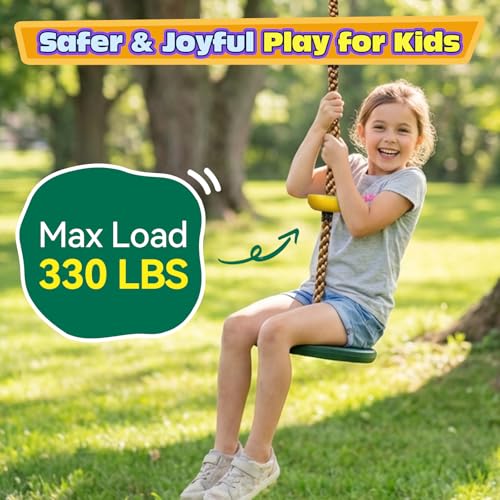 Tree Swing for Kids - 330LB Climbing Rope with Disc - Green