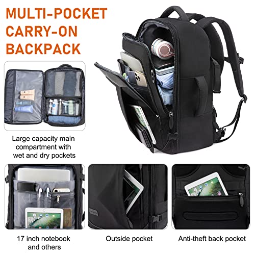 LOVEVOOK Black Expandable 45L Travel Backpack with Packing Cubes - Airline Approved Weekender Bag