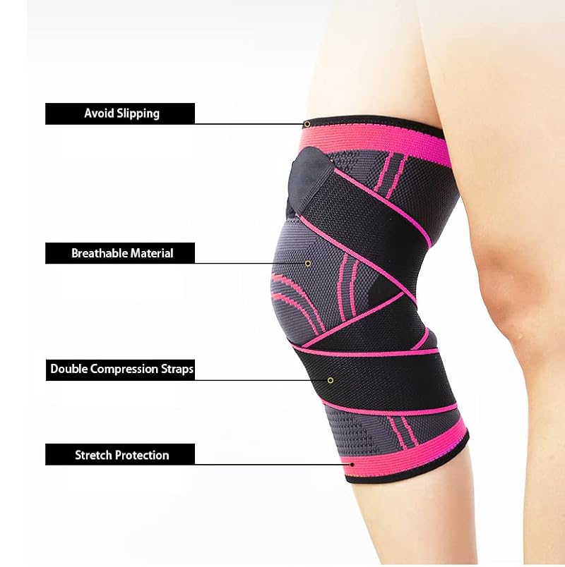 Knee Compression Sleeve with Straps for Men & Women - Small Pink