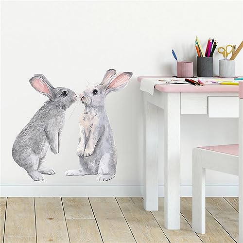 Two Little Bunnies Wall Stickers, sacinora Cute Rabbit Animal Wall Decals Removable Vinyl Peel and Stick for Nursery Kids Baby Living Room Bedroom Children's Room Playroom Art Decorations