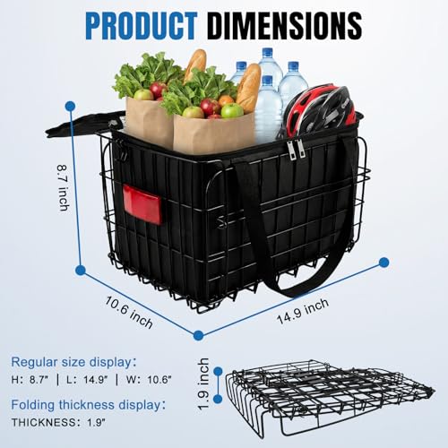 Foldable Rear Bicycle Basket with Waterproof Cover & Shockproof Lined Bag