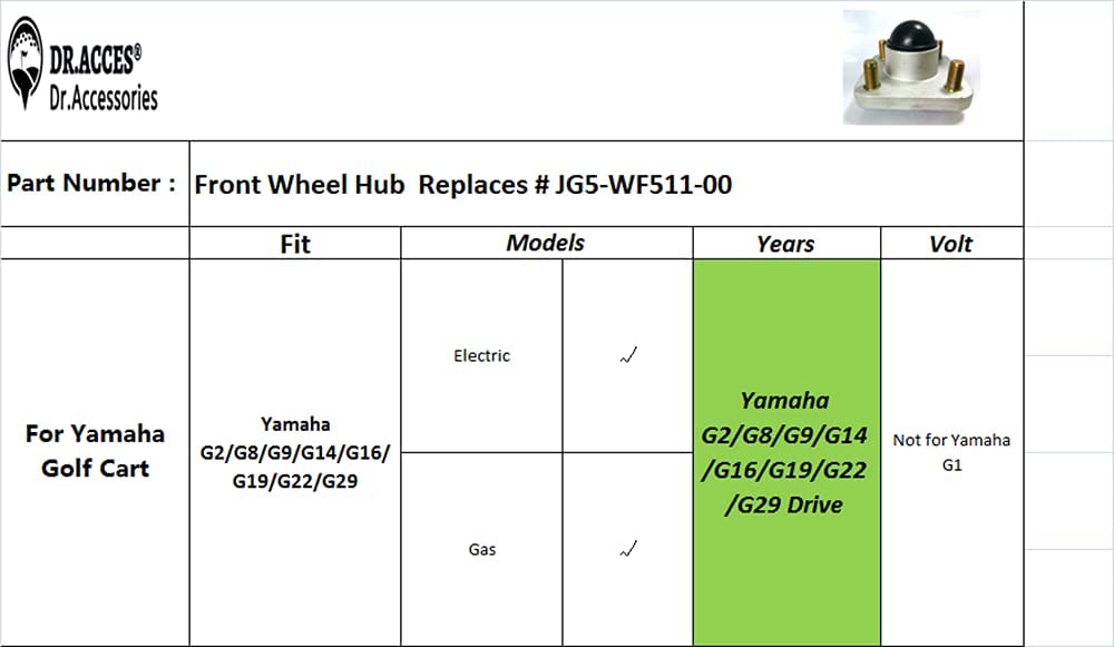Dr.Acces 2PCS Golf Cart Front Wheel Hub Assembly, Compatible with Yamaha G2 G8 G9 G14 G16 G19 G22 G29 Drive Models, Replace OEM# JG5-WF511-10-00 JG5-WF511-00
