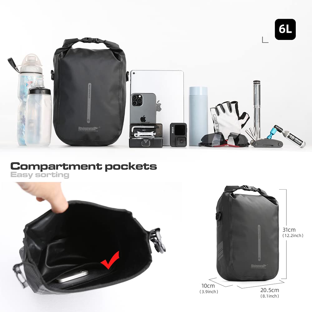 Rhinowalk Bike Front Fork Bag Waterproof Bike Pannier Bag Saddle Bag Shoulder Bag 6L for E-Scooter Mountain Bike Accessories