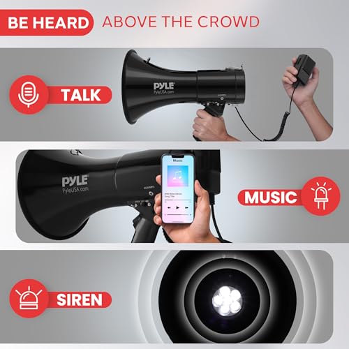 Rechargeable 50W Portable PA Megaphone Speaker with Mic, 1600 Yards Range & Siren
