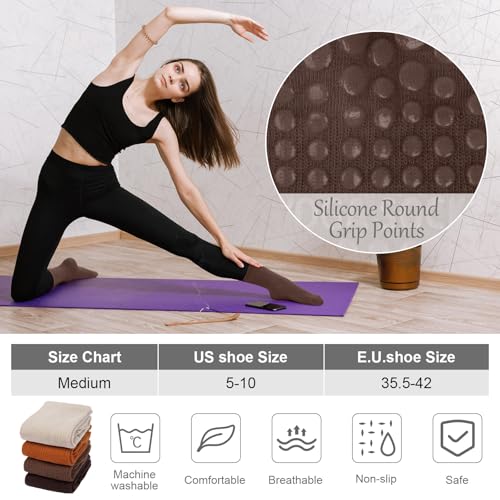 Non-Slip Grip Pilates Socks for Women - Dark Brown/Orange/Brown/Light Brown