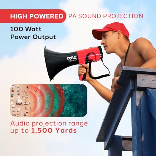 Portable Megaphone Bullhorn - Bluetooth Speaker with Voice Changer, 1500 Yard Range - Red & Black
