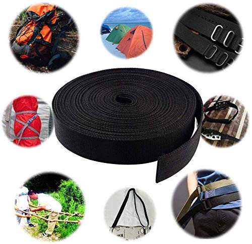 1.5 Inch Wide Black Nylon Webbing Strap - 10 Yards for DIY, Bags & Climbing