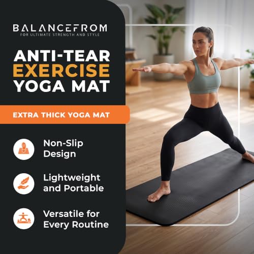 Extra Thick 1-Inch Yoga Mat - Non-Slip Exercise Mat with Strap