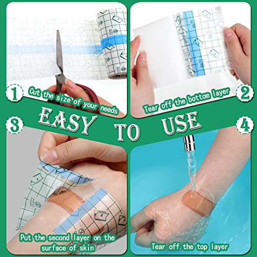 Nuanchu Waterproof Surgical Tape 4 Rolls 4x196.92 Inch, Flexible Clear Bandage for Shower & Swim