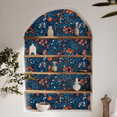 Peel and Stick Wallpaper,17.71"x118.1" Removable Waterproof Blue Tree Branch Wallpaper Decorative Vinyl Self-Adhesive Contact Paper for Living Room Bedroom Washroom Cabinet