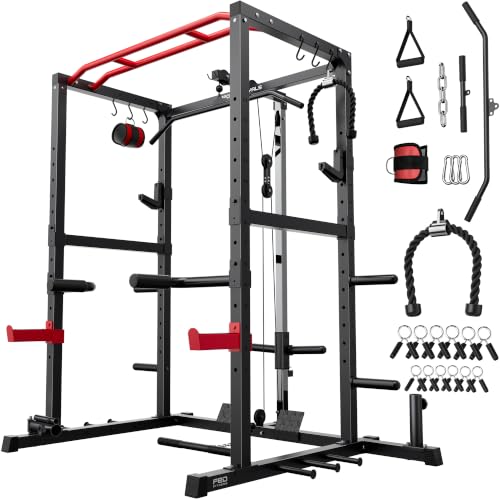 Multi-Functional Power Rack with Pulley System - Red