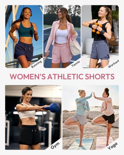 MLYENX 2-in-1 Running Shorts for Women, Athletic Gym Shorts – Large (Black, Navy, Dark Grey, Pink, Light Grey)