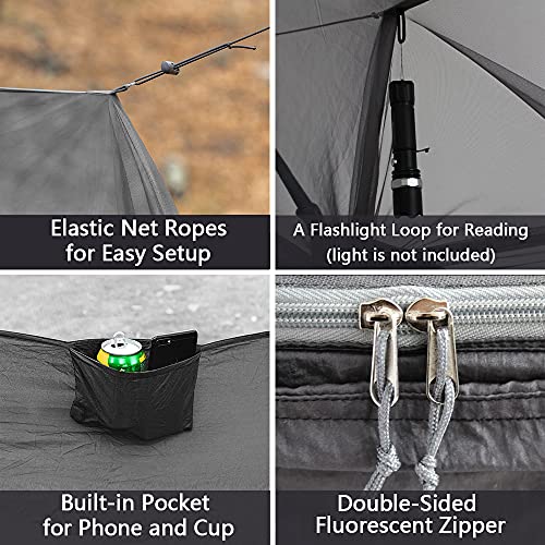 Sunyear Double Outdoor Camping Hammock with Net - Black/Grey, 118"x78"