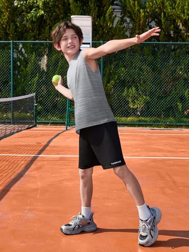 Boys Gradient Athletic Tank Top - Dry Fit Sleeveless Shirt, Grey, 13-14 Years