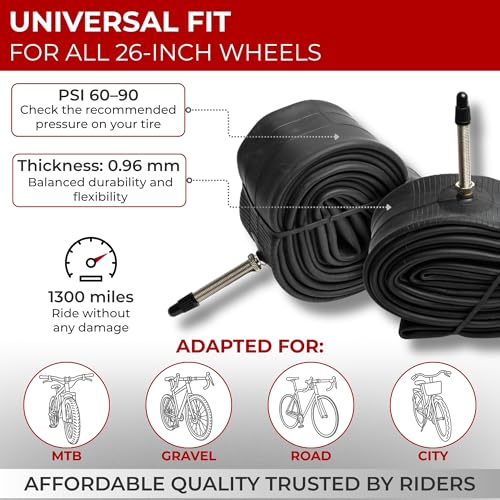 Fincci Charcoal Bike Inner Tubes 26 x 2.1-2.35 Schrader/Presta for Mountain & City Bikes
