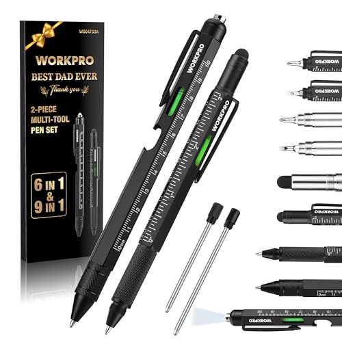WORKPRO Multi-Function Pen Set with Screwdriver, LED Light & Stylus - 9-in-1 & 6-in-1 Tools, Gift for Men, Dad, Husband, DIY Gadgets