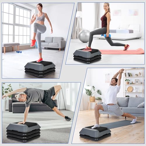 Height Adjustable Aerobic Step Platform with 4 Risers - Gray