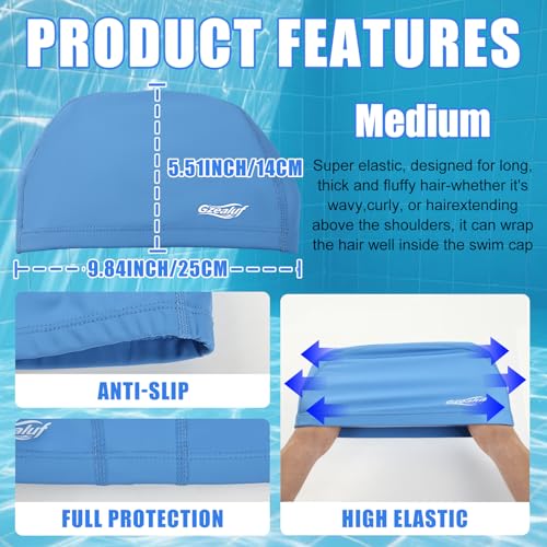 High Elasticity Swim Cap - Breathable Hair Protection - Blue Medium