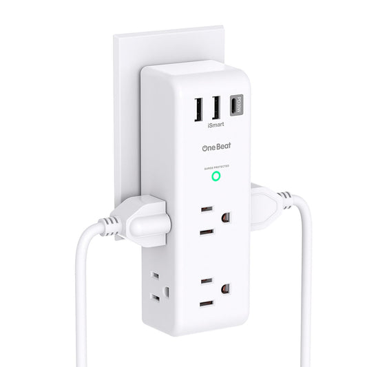 PD 30W Surge Protector Outlet Extender, Rotating Plug, One Beat 6 AC Multi Plug Outlet with 3 USB Ports (1 USB C), 1800J, 3-Sided Swivel Power Strip with Spaced Outlet Splitter for Home Office Dorm