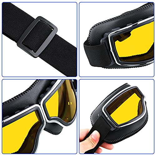 Frienda 2 Pack Motorcycle Goggles Vintage Pilot Style Cruiser ATV Dustproof Windproof Yellow & Blue