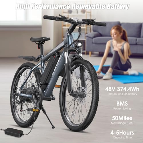 1000W Electric Mountain Bike for Adults - 50 Miles Range, Grey
