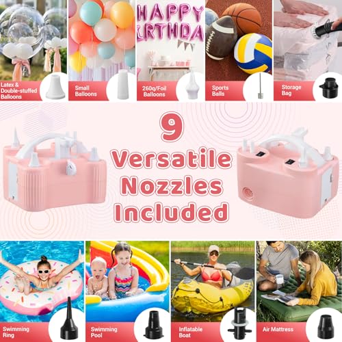 Pink 4-in-1 Electric Balloon Pump with Nozzles & Tying Tool - Portable 600W