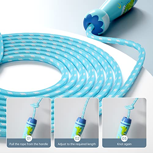 Adjustable Kids Jump Rope - Cotton Braided with Wooden Handle - Dinosaur