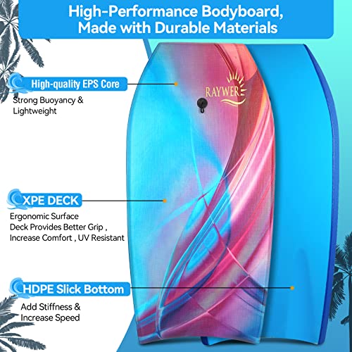 33-Inch Lightweight Body Board with EPS Core & Leash - Blue