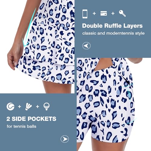 Soneven Women's Tennis Dress with Shorts & Pockets - Blue Leopard, Large