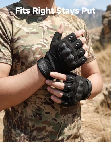 Fingerless Tactical Gloves for Men - Outdoor Sports, Black, Large