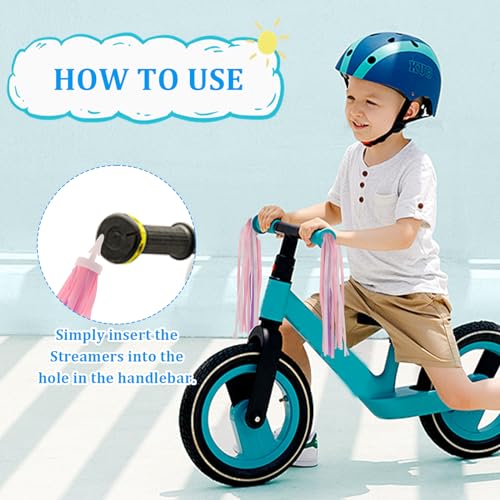 Bike Streamers for Kids - 1 Pair Rainbow Tassel Ribbons - Pink, Purple & White