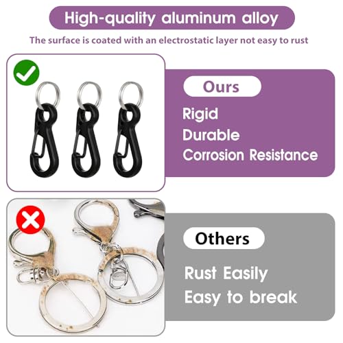 Small Carabiner Clips - 12 Sets Mini Metal Snap Hooks - Black