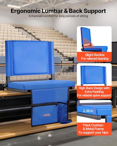 Portable Stadium Seat with Back Support & Thick Cushion - Folding Bleacher Chair with Cup Holder & Pockets