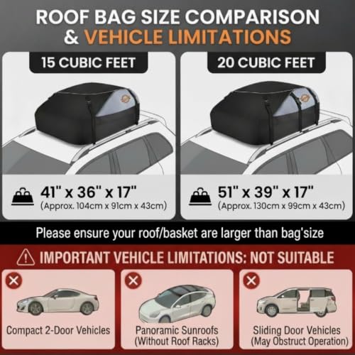 20 Cu Ft Waterproof Rooftop Cargo Carrier Bag - 51" x 39" x 17"