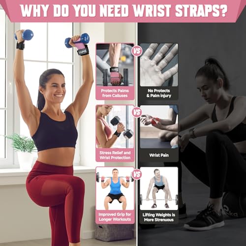 Weightlifting Wrist Straps with Enhanced Grip - Pink