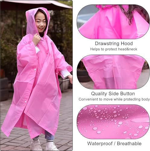 Emergency Rain Ponchos for Kids - 2 Pack Blue & Pink