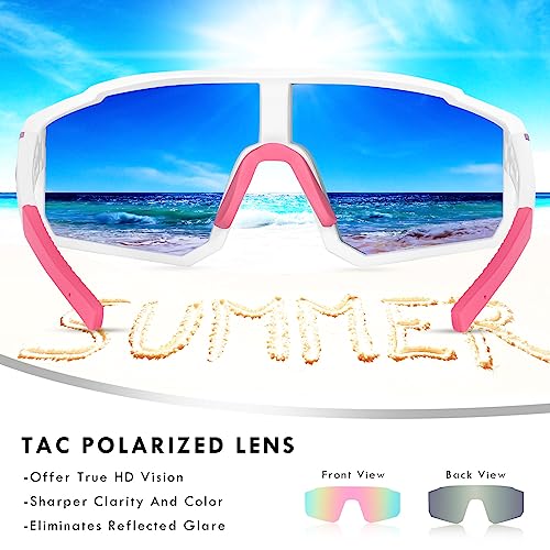 Youth Baseball Sunglasses with TR90 Frame - White Frame Pink Lenses