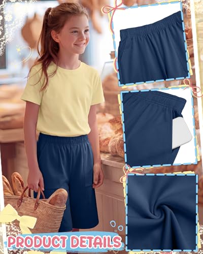 Girls Bermuda Long Shorts - 3 Pack, Dusty Blue+Khaki+Black, Ages 5-14
