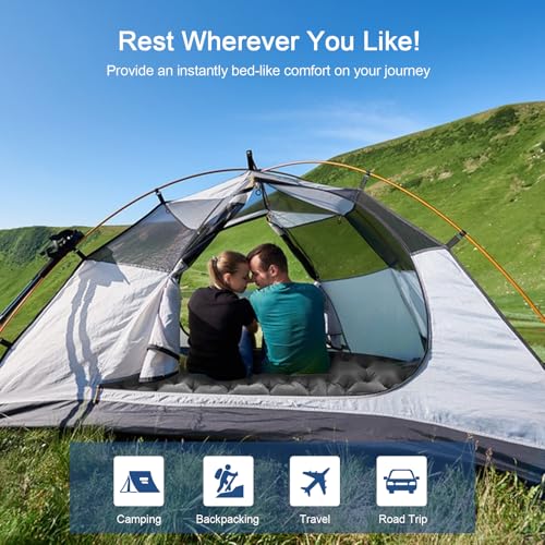 HiiPeak Double Sleeping Pad Gray - Self-Inflating 3-Inch Thick Camp Mattress for 2 Persons
