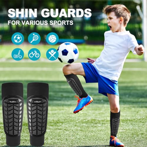 Youth Soccer Shin Guards - High Impact Protective Gear - Black, Medium