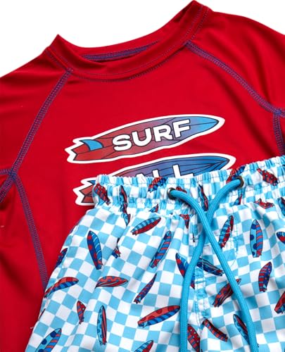 Boys Rash Guard Swimsuit Set - UPF 30+ Short Sleeve Swimwear (Sizes 5-14)