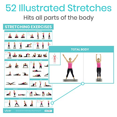 52 Stretching Exercises Poster - Full Body Workout Guide - Laminated