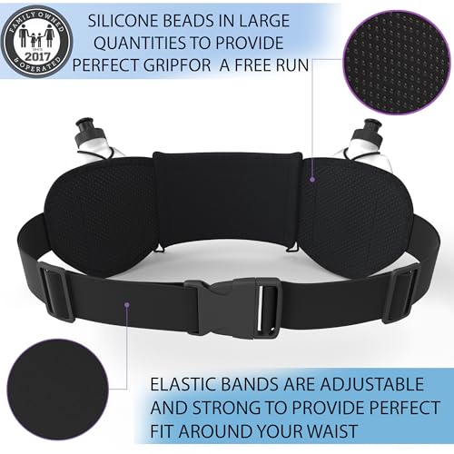 Hydration Running Belt with Bottles - 25-33 Inch Waist - Purple