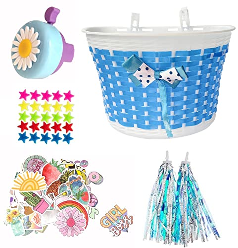 Suerico Blue Kids Bike Decoration Set with Basket, Bell, Streamers, Stickers & Spoke Beads