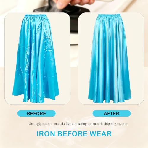 Light Blue MUNAFIE Women's Maxi Satin Skirt - Long Flowing Belly Dance / Praise Dance Elastic Waist