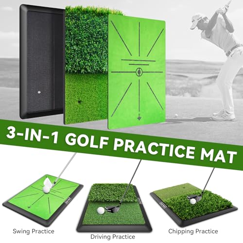 Jspotib Tri-Turf Golf Practice Mat for Indoor & Outdoor Swing & Chipping Training