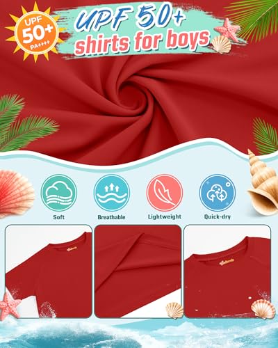 Boys' Rash Guard Swim Shirts - 3 Pack, Red, Navy, Black - 9-10 Years