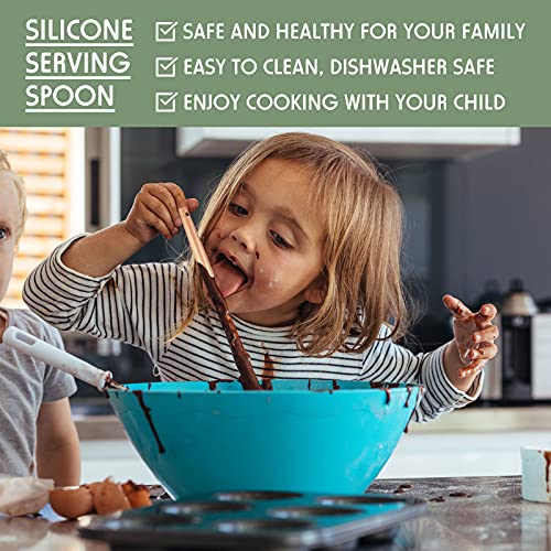 Silicone Cooking Spoons with Wooden Handle - Red & Gray, 12.4"